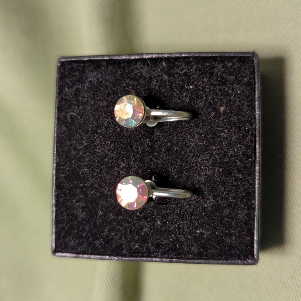 Vintage Rhinestone Silver Screw-back Earrings
